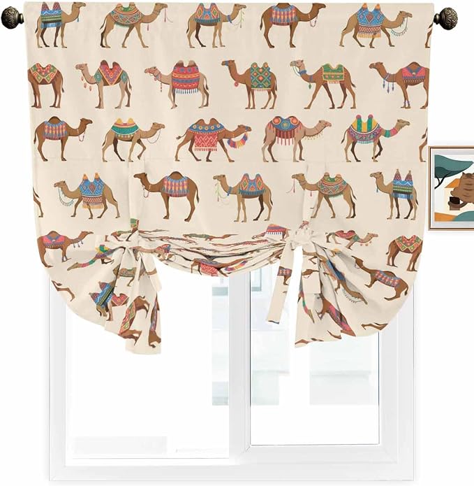 Tie Up Curtains for Windows, Summer Camels Adjustable Balloon Nature Linen - Image 2