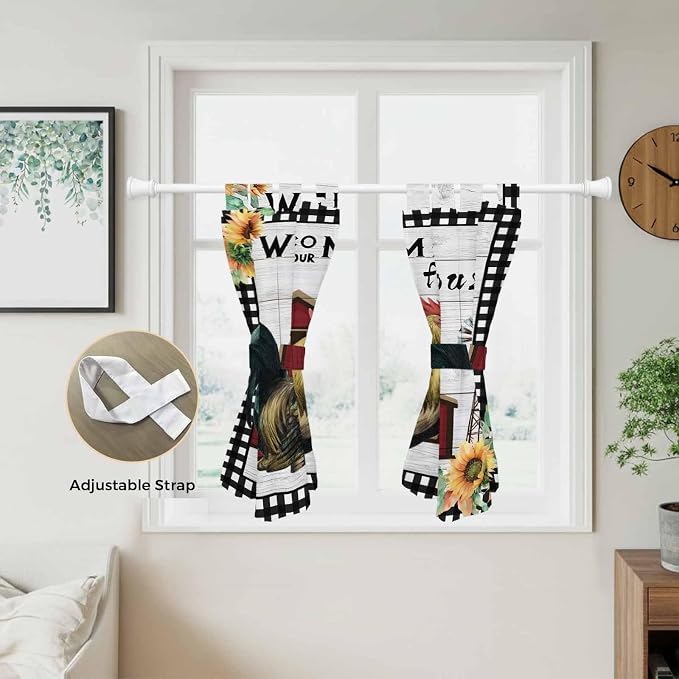 Farmhouse Rooster Kitchen Curtains 45 Inch Length, Short Cafe Window Curtains - Image 5