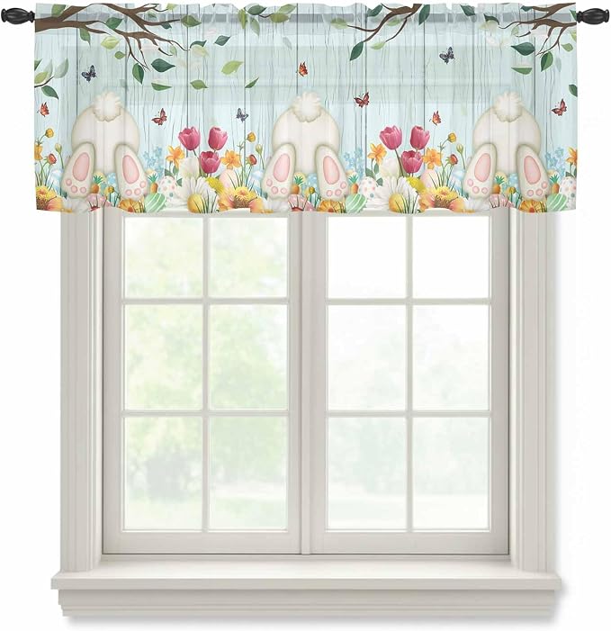 Easter Sheer Valances for Windows 42"x12", Light Filtering Kitchen Curtains by Unknown
