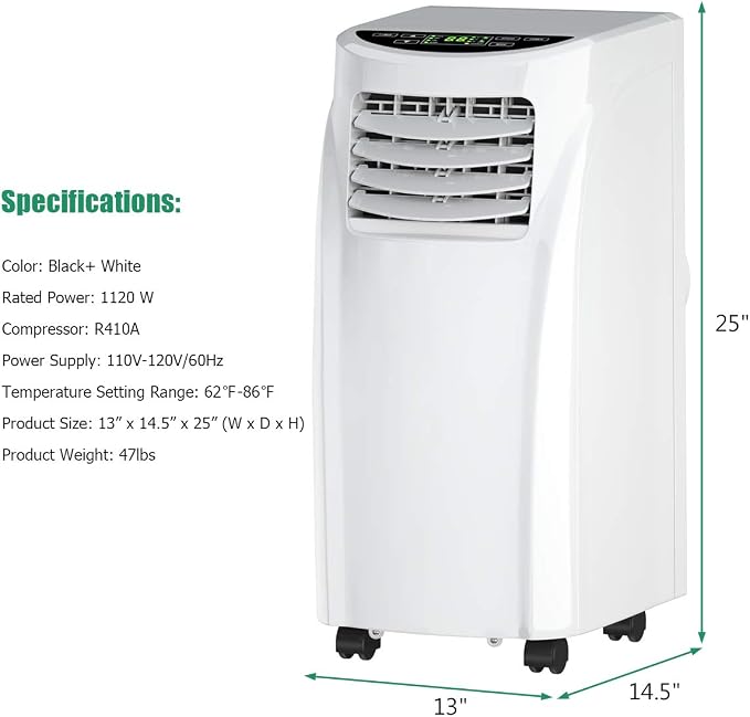 COSTWAY 8000 BTU Portable Air Conditioner, 3-in-1 Air Cooler w/Built-in - Image 8