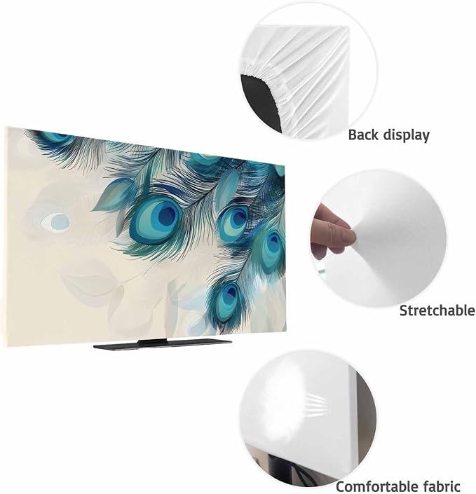 Abstract Animal Art Peacock Feather Indoor TV Cover, Elastic TV Screen - Image 7
