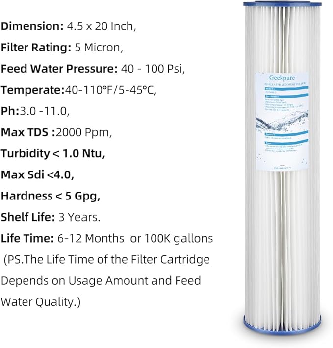Geekpure Whole House Pleated PP Polypropylene Sediment Replacement Filters - Image 4