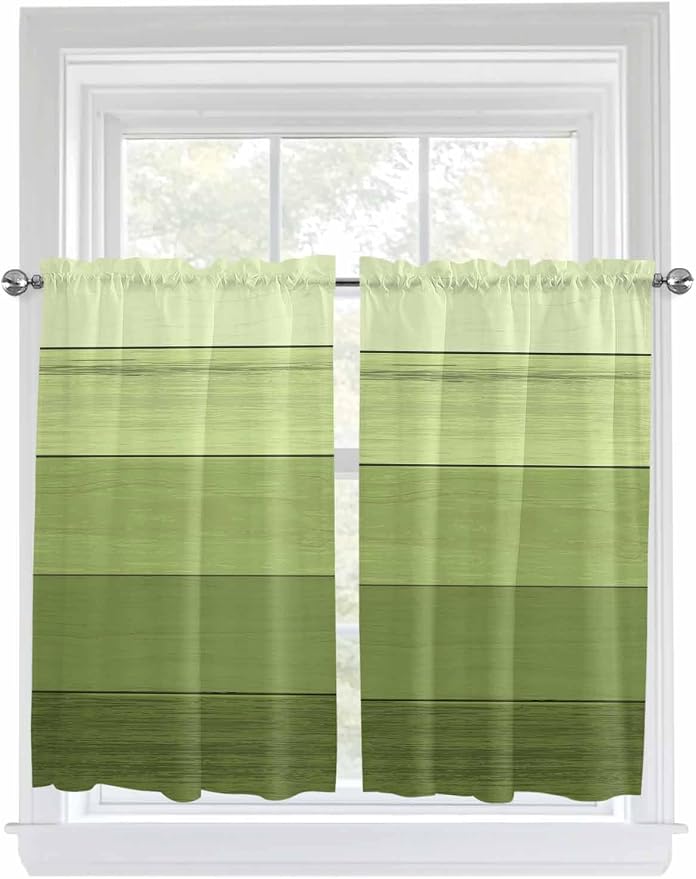 Gradient Green Wooden Board Window Valance Curtains, Retro Country Wood Grain - Image 9