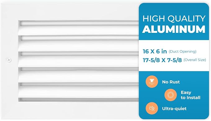 Aluminum 16 x 6 Inch Vent Cover Return Air Grille, Rustproof AC Transfer Grille by Air360