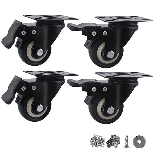2 Inch Caster Wheels, with Brake, No Noise Locking Polyurethane Wheels by Htudcoue
