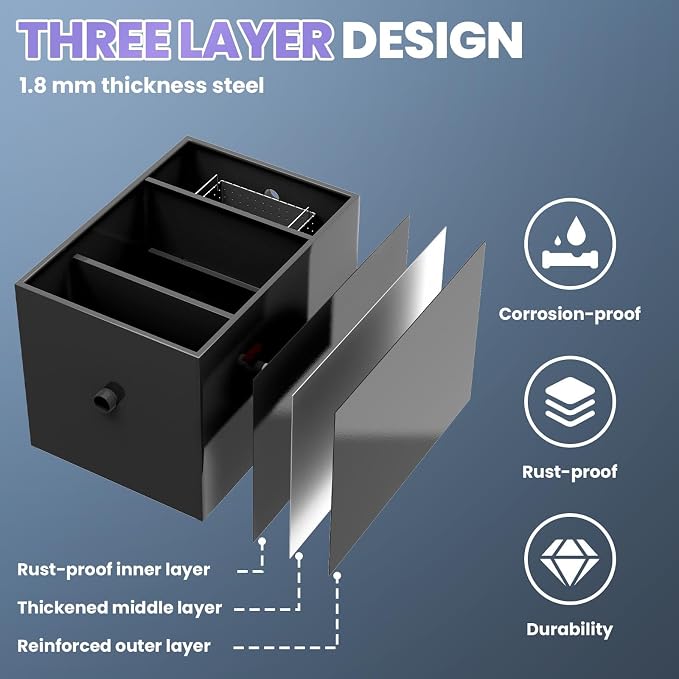 Commercial Grease Trap 40 LBS Carbon Steel Grease Interceptor, 15 GPM Flow Rate - Image 6