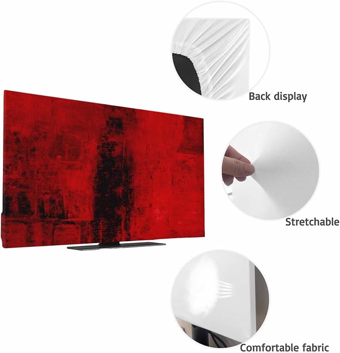 Red Black Mottled Texture Indoor TV Cover, Elastic TV Screen Protector Abstract - Image 7