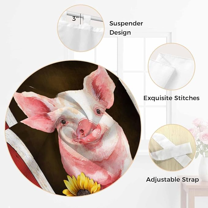 Pigs Sunflowers Bedroom Curtains 63 Inch Length, Window Curtains Tab Top - Image 6