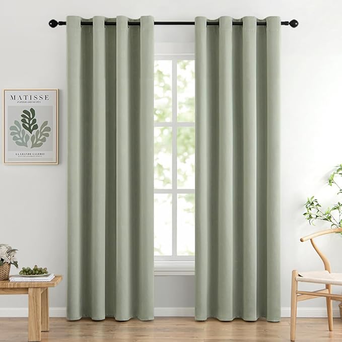 MIULEE Blackout Curtains for Bedroom Living Room Thermal Insulated Room Darkening Grommet Top Solid Light Blocking Drapery Set of 2 Window Panels 52 x 90 Inches Sage Green