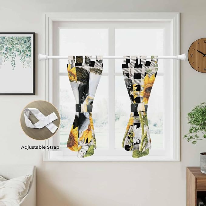 Retro Sunflowers Kitchen Curtains 45 Inch Length, Short Cafe Window Curtains - Image 5