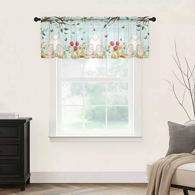 Easter Sheer Valances for Windows 42"x18", Light Filtering Kitchen Curtains - Image 9