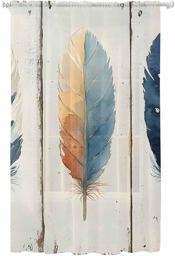 Sheer Curtains 96 Inches Long, Boho Ombre Vintage Wooden Grain Privacy Voile by Unknown