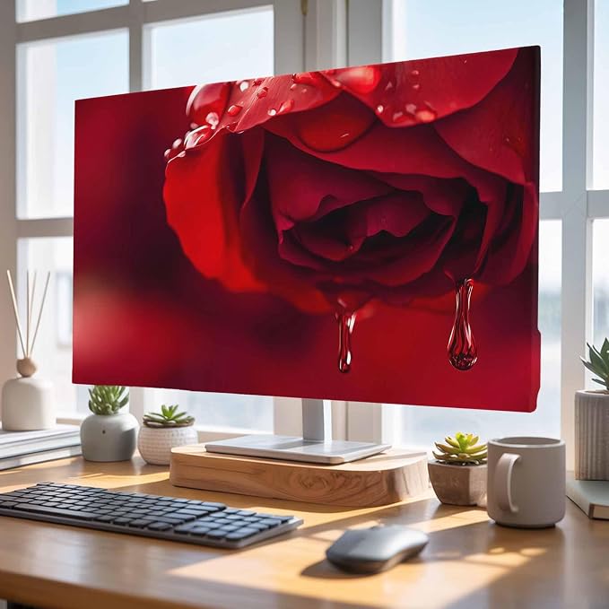 Red Rose Flower Water Droplets Indoor TV Cover, Elastic TV Screen Protector by Unknown