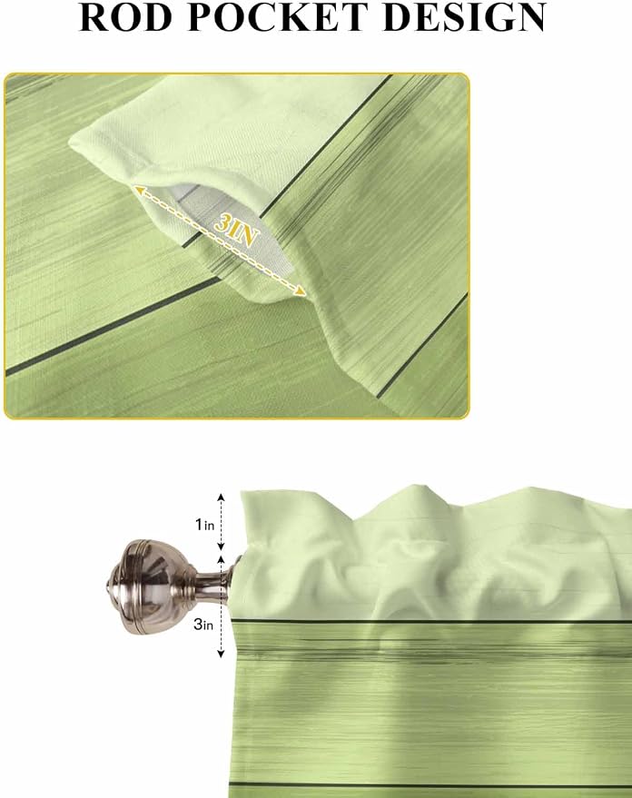 Gradient Green Wooden Board Window Valance Curtains, Retro Country Wood Grain - Image 6