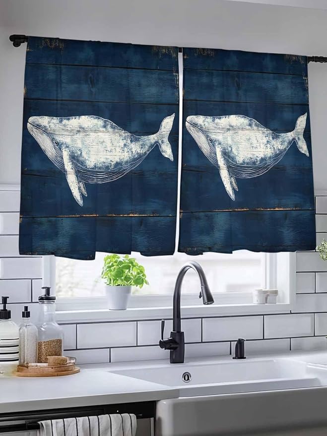 Sheer Curtains 45 Inch Length, Summer Whale Semi Sheer Curtains Light Filtering - Image 5