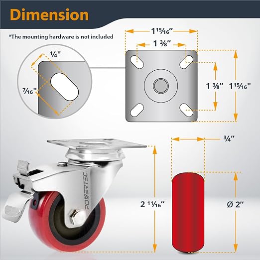 POWERTEC 2 Inch Swivel Caster Wheels Set of 4 - Image 5