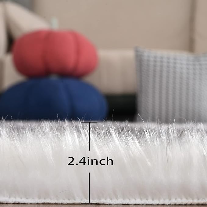 ORINOVA White and Grey Rug 8x10 Area Rugs for Living Room Machine Washable Shag Faux Sheepskin Furry Fur Rug Large Nursery Rectangle