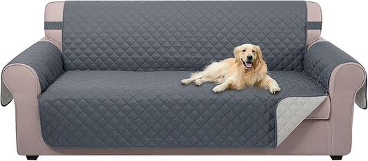 U-NICE HOME Reversible Sofa Cover Couch Cover for Dogs with Elastic Straps Water Resistant Furniture Protector for Pets Couch Cover for 3 Cushion Couch (Sofa, Dark Blue/Light Grey)