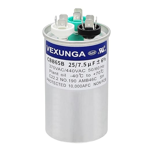 VEXUNGA 25/7.5 uF 25+7.5 MFD 370V or 440V Dual Run Start Round A/C Capacitor 25 by VEXUNGA