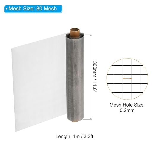 PATIKIL 304 Stainless Steel Wire Mesh Screen, 80 Mesh Woven Air Vent Filter - Image 2
