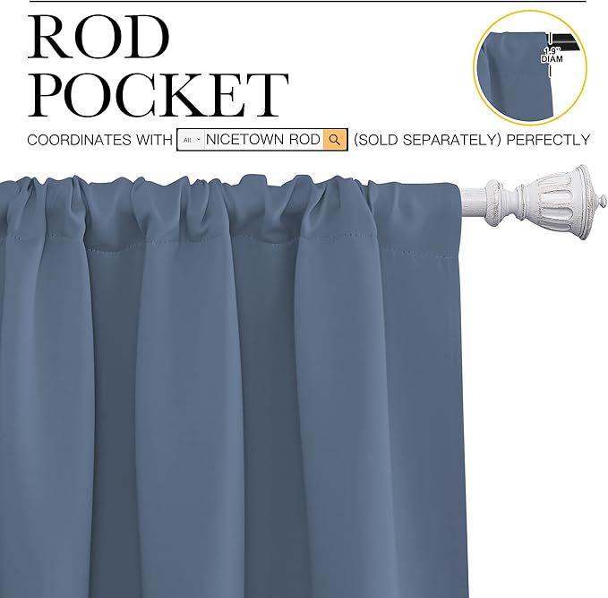 NICETOWN Blackout Curtains Window Draperies - Window Treatment Thermal Insulated Solid Room Darkening Drapes for Bedroom (Stone Blue, Set of 2, 70 by 95 inches Long)
