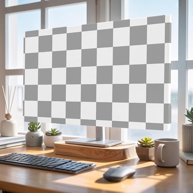 White Gray Buffalo Plaid Indoor TV Cover, Elastic TV Screen Protector - Image 4