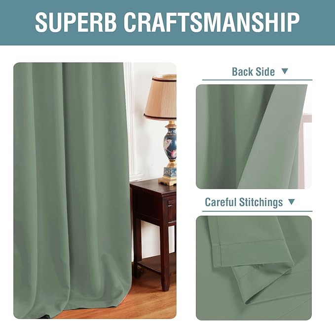 H.VERSAILTEX Blackout Curtain for Bedroom Thermal Insulated Window Treatment Curtain Extra Long 63 inch Length Energy Saving Solid Grommet Top Blackout Drape, One Panel, Green Bay, 52" W x 63" L