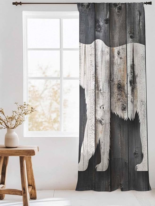 Sheer Curtains 84 Inches Long, Farmhouse Country Vintage Wood Grain Privacy - Image 3