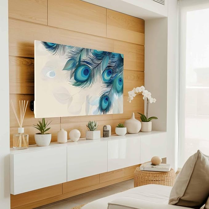 Abstract Animal Art Peacock Feather Indoor TV Cover, Elastic TV Screen - Image 2