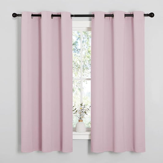 NICETOWN Room Darkening Curtains for Kitchen, Baby Pink, Set of 2, 42 inches Wide by 50 inches Long, Window Treatment Thermal Insulated Solid Grommet Room Darkening Curtains/Drapes for Bedroom