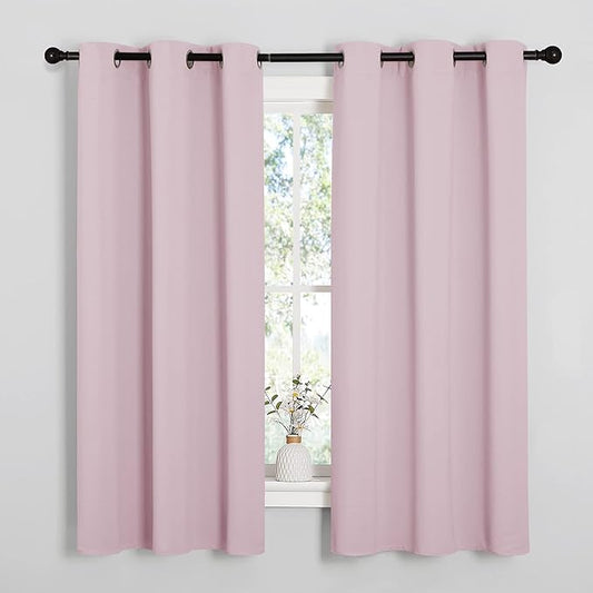 NICETOWN Baby Pink Blackout Curtains 40 inches Length for Kitchen, 2 Panels, 29" Wide, Thermal Insulated Decoration Drapes for Small Window