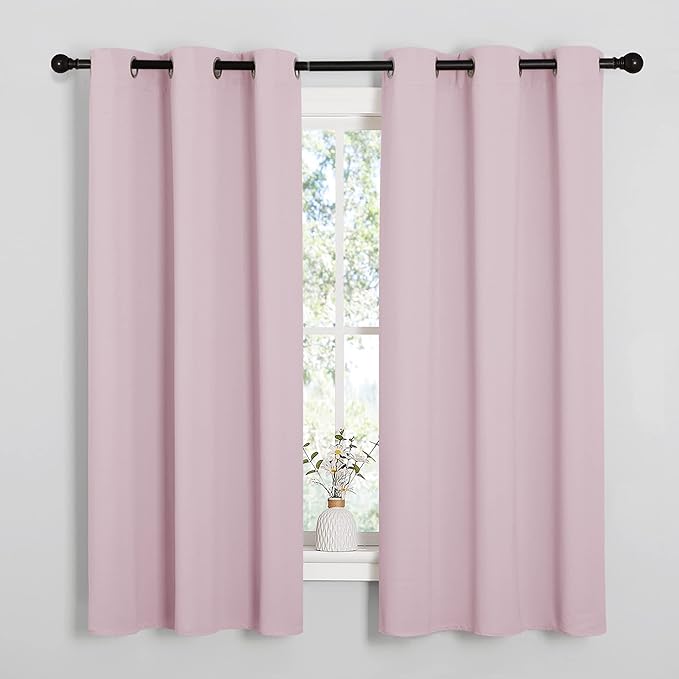 NICETOWN Nursery Essential Thermal Insulated Solid Grommet Top Blackout Curtains/Drapes (1 Pair, 42 x 63 inches in Baby Pink)