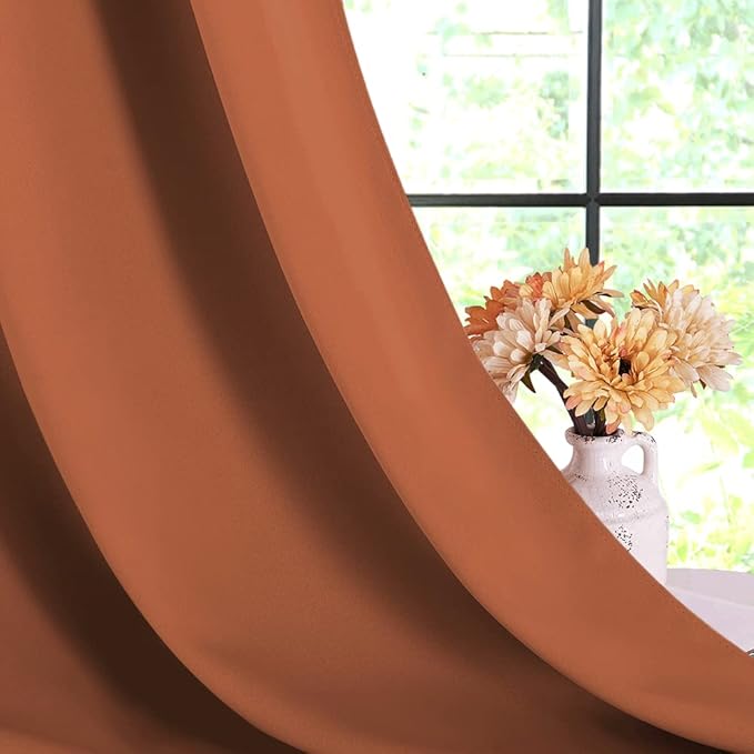 NICETOWN Room Darkening Draperies Window Curtain Panels, Burnt Orange, 2 Panels, W60 x L84 -inch, Thermal Insulated Grommet Room Darkening Curtains for Bedroom