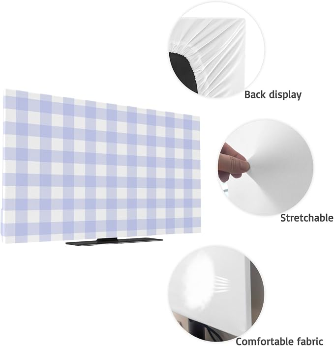 Minimalist Lavender Gingham Plaid Indoor TV Cover, Elastic TV Screen Protector - Image 7