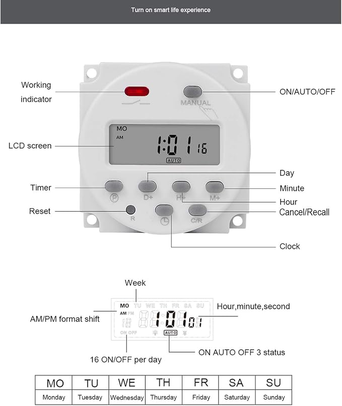 CN101A 12V Timer Switch 7 Days Weekly Programmable Digital Time Relay DC/AC - Image 4