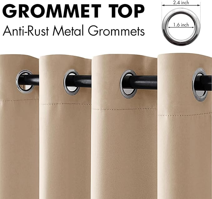 MIULEE Room Darkening Extra Long Curtains Thermal Insulated Drapes Solid Window Treatment Set Grommet Top Light Blocking Blackout Curtain for Living Room/Bedroom 2 Panels 52 x 112 inch Beige