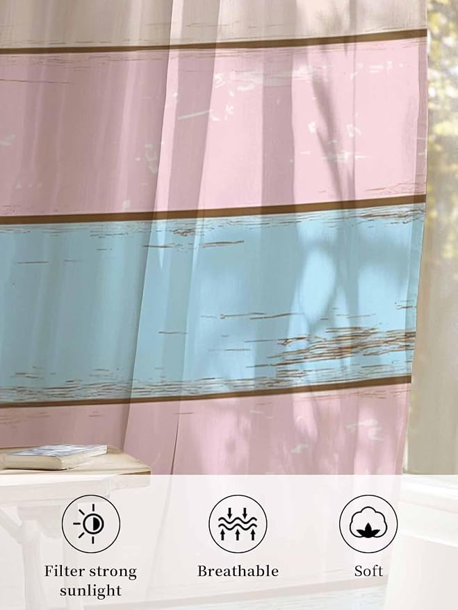 Sheer Curtains 96 Inches Long, Farmhouse Country Shabby Striped Privacy Voile - Image 6