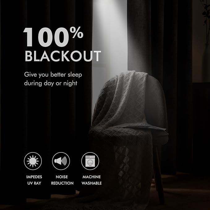 MIULEE 100% Blackout Linen Curtains for Bedroom Thermal Insulated Emerald Green Grommet Room Darkening Curtains & Drapes Christmas Decor for Living Room Nursery 52 x 96 Inch (2 Panels)