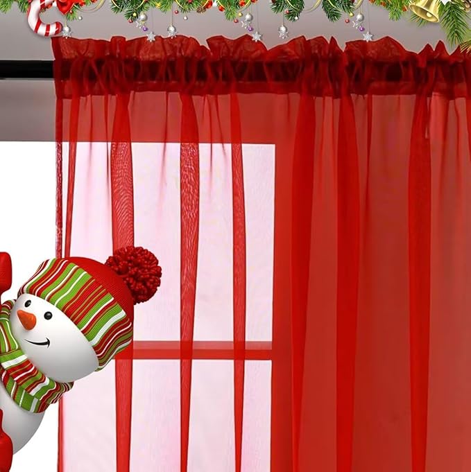 SpaceDresser Basic Rod Pocket Sheer Voile Window Curtain Panels White 1 Pair 2 Panels 60 Width 63 Inch Long for Kitchen Bedroom Children Living Room Yard(Red,60 W x 63 L)