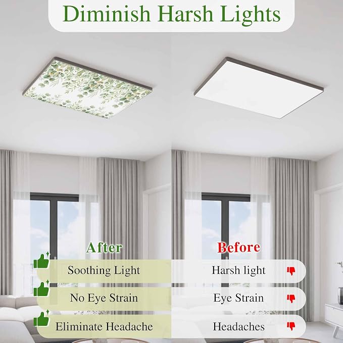 Fluorescent Light Covers for Ceiling Lights Sage Green Eucalyptus Leaves - Image 5