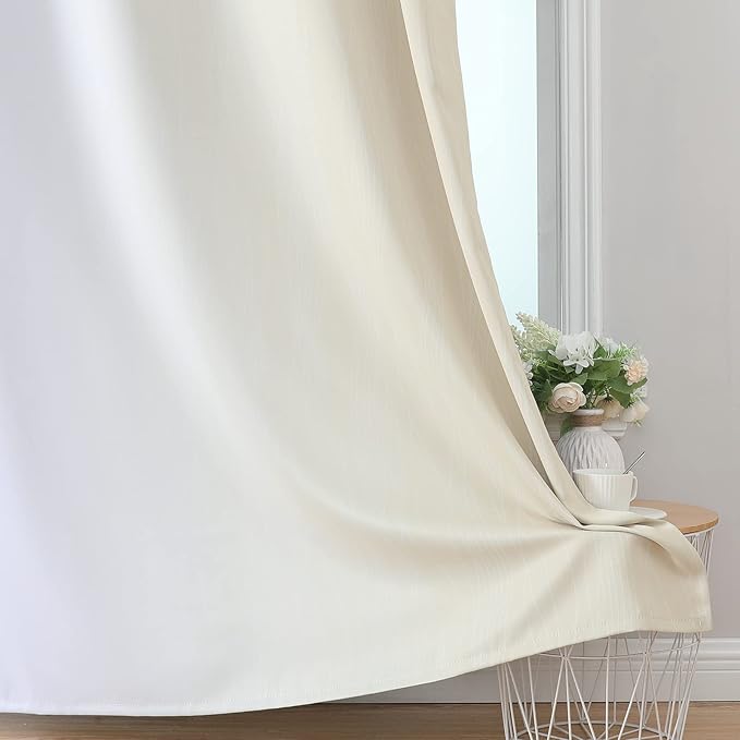 Estelar Textiler Beige and Greyish White Blackout Curtains for Living Room, Thermal Insulated Ombre Grommet Curtains & Drapes for Dining Room, Full Room Darkening Curtains for Bedroom,42Wx84L,2 Panels
