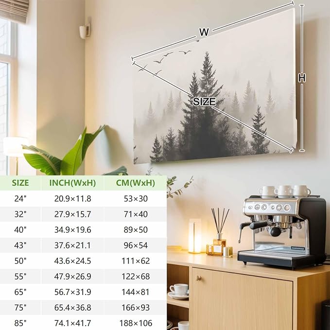 Watercolor Retro Forest Mountains Indoor TV Cover, Elastic TV Screen Protector - Image 3
