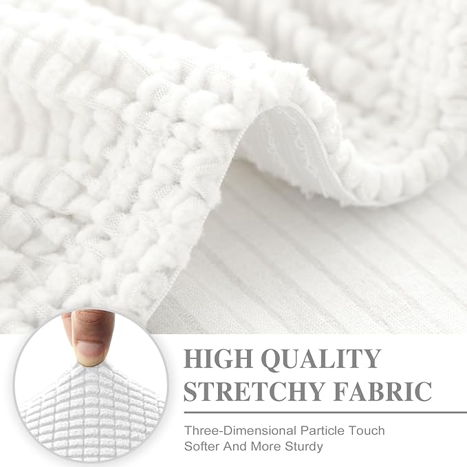Couch Cushion Covers for Sectional Sofa L Shape Washable Separate Seat Chaise Couch Cover Stretch Sofa Slipcovers with 2 Pcs Pillowcases(2 Seater + 1 Chaise, White)
