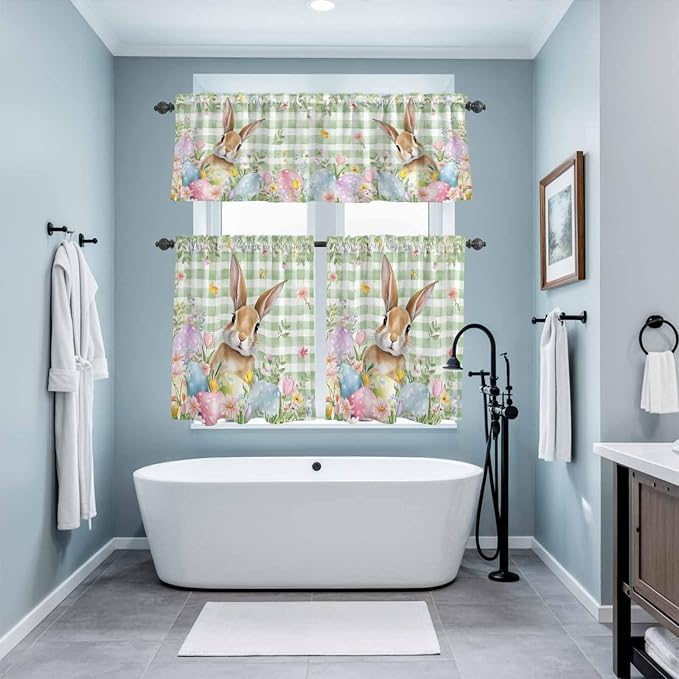 Kitchen Curtains Tiers and Valance Set of 3, Easter Light Filtering Window - Image 9