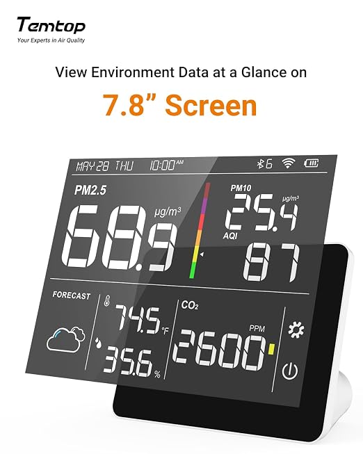 Temtop Air Quality Monitor Indoor PM2.5 CO2 Detector, 8-in-1 Smart Air Quality - Image 2