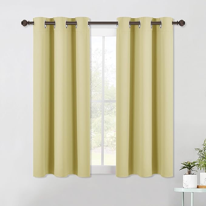 NICETOWN Bedroom Curtains Blackout Drapery Panels, 2 Panels, 42 x 54 Inch, Paler Yellow, 3 Pass Microfiber Thermal Insulated Solid Ring Top Blackout Window Curtains/Drapes
