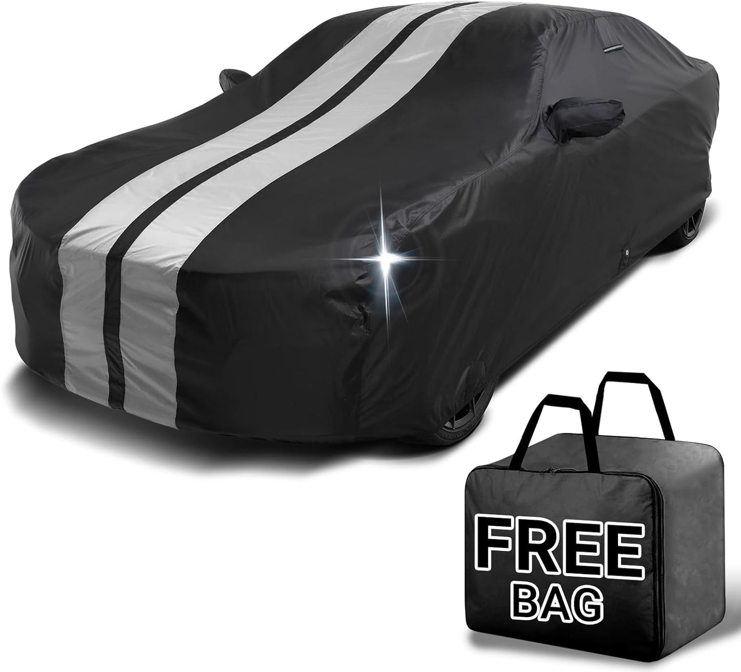 iCarCover Custom Car Cover for Chevy Corsica (1987-1996) Waterproof All Weather Rain Snow UV Sun Protector Full Exterior Indoor Outdoor Car Cover (Stripe - Black/Gray)