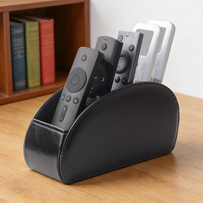 Remote Control Holder, PU Leather Remote Caddy Desktop Organizer by WAYIFON