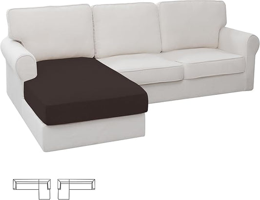 Easy-Going Stretch Sectional Couch Covers 1 Piece Chaise Lounge Slipcover L Shape Separate Cushion Couch Seat Chaise Cover for Both Left/Right Sectional Couch Chocolate