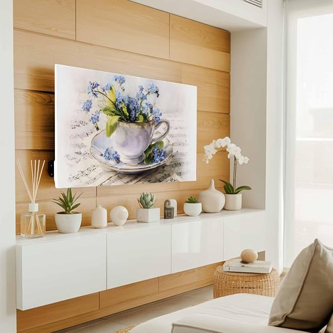 Watercolor Spring Flower Teacup Indoor TV Cover, Elastic TV Screen Protector - Image 2